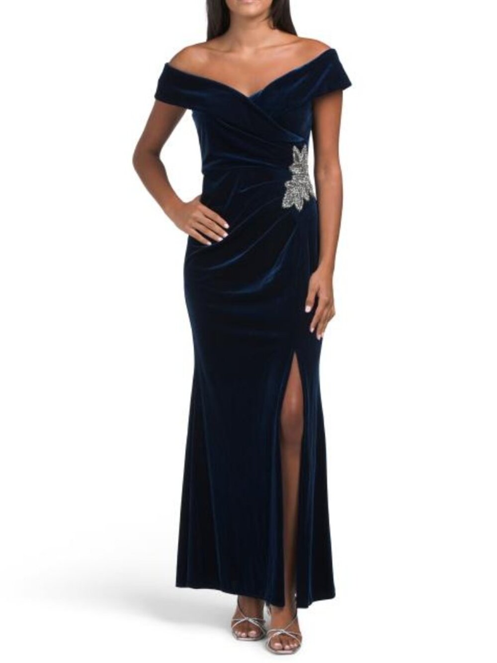 ALEX EVENINGS Petite Off The Shoulder Fit And Flare Dress
